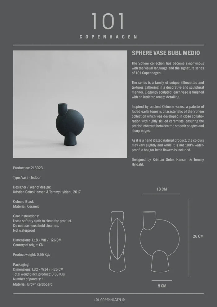 Sphere Vase Bubl, Medio - Black Vases 101 Copenhagen