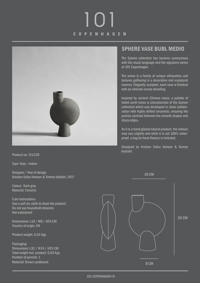 Sphere Vase Bubl, Medio - Dark Grey Vases 101 Copenhagen