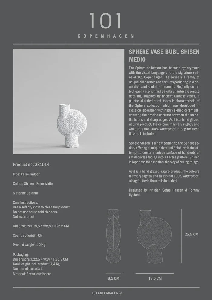Sphere Vase Bubl Shisen, Medio - Bone White Vases 101 Copenhagen