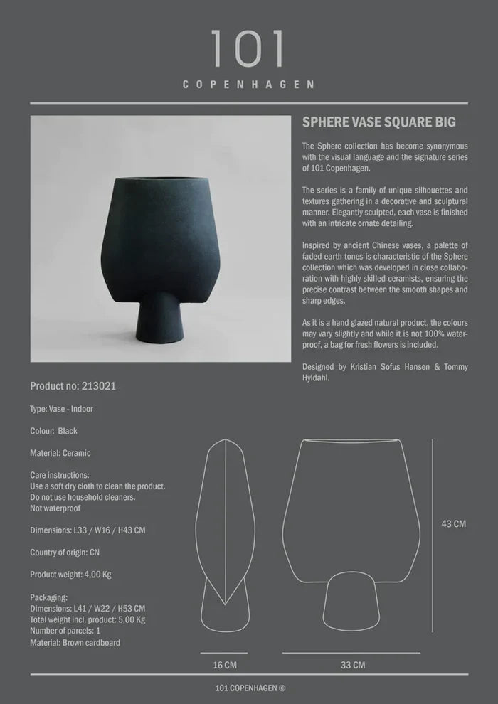Sphere Vase Square, Big - Black Vases 101 Copenhagen