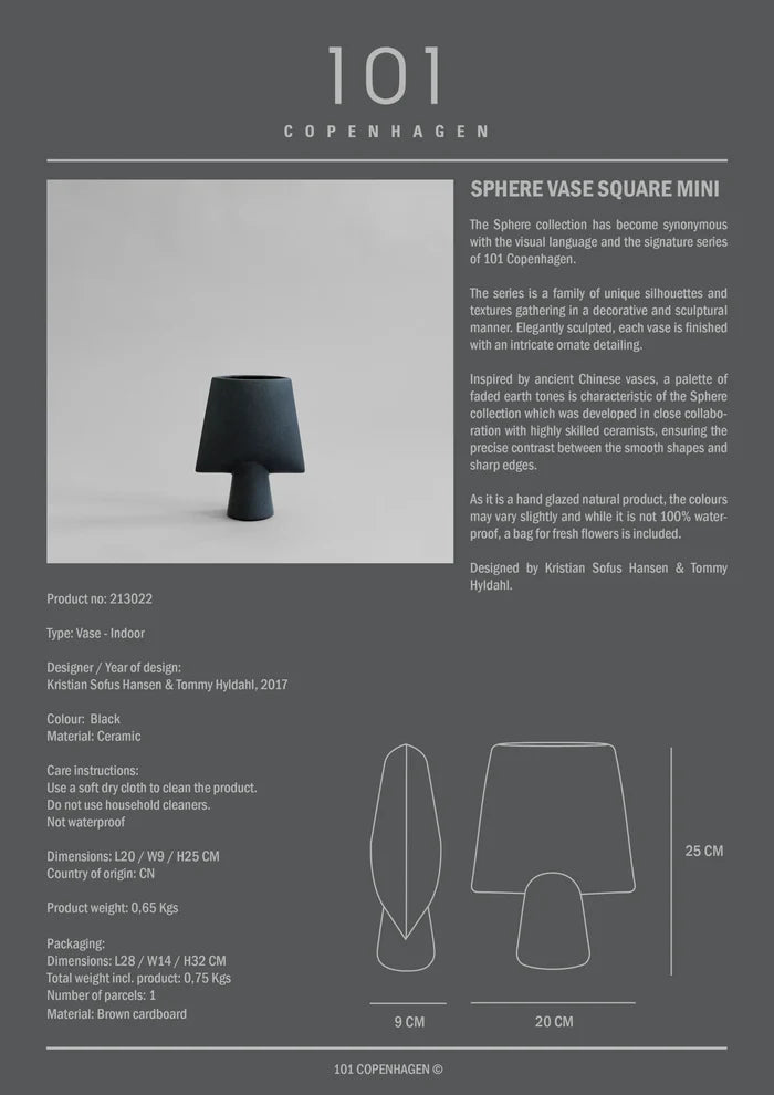 Sphere Vase Square, Mini - Black Vases 101 Copenhagen
