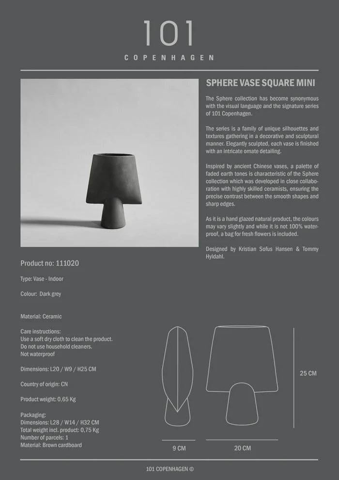 Sphere Vase Square, Mini - Dark Grey Vases 101 Copenhagen