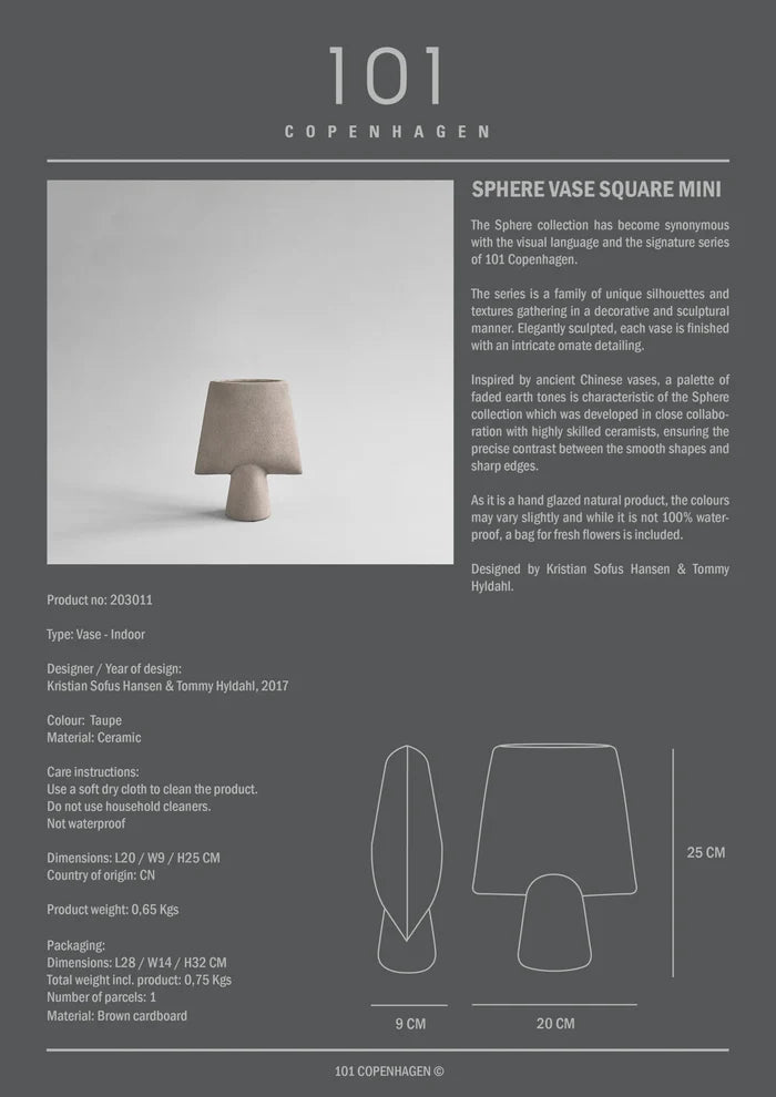 Sphere Vase Square, Mini - Taupe Vases 101 Copenhagen