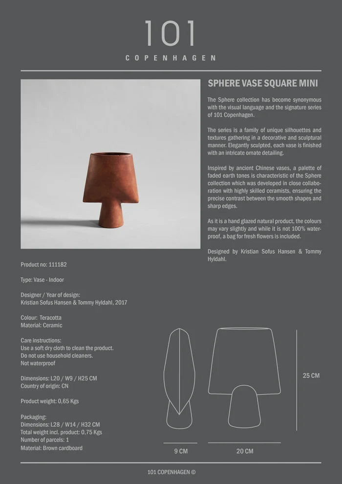 Sphere Vase Square, Mini - Terracotta Vases 101 Copenhagen