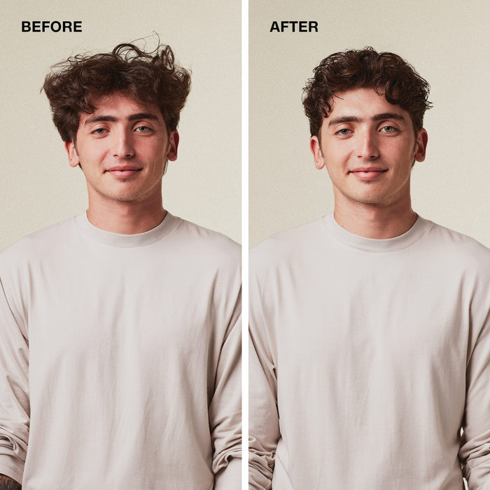 Before and after styling men’s short hair with MITCH Steady Grip Styling Gel.