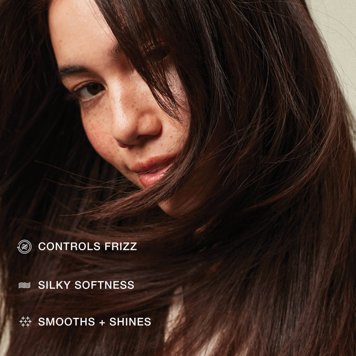 Controls frizz, silky softness, smooths and shines.