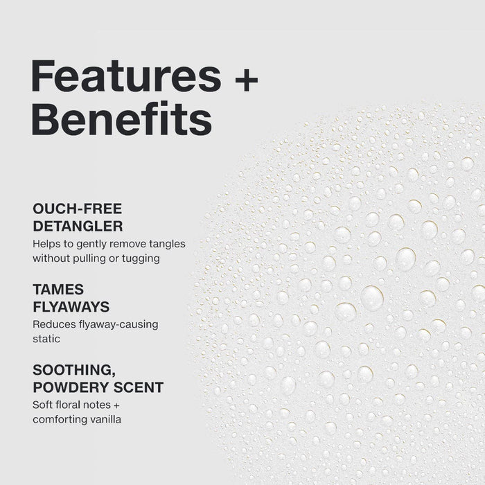 Features and benefits smear infographic for Paul Mitchell Taming Spray