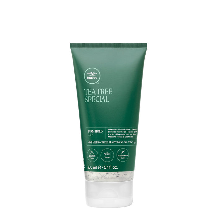 A tube of Tea Tree Special Firm Hold Gel on a white background
