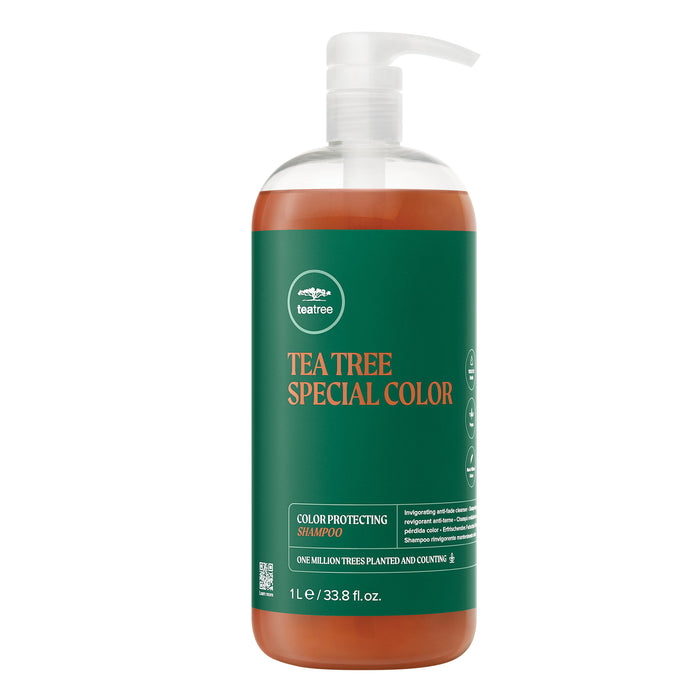 A bottle of Tea Tree Special Color Shampoo on a white background