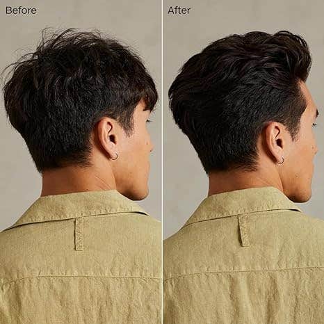 Back of male model head showing before and after results
