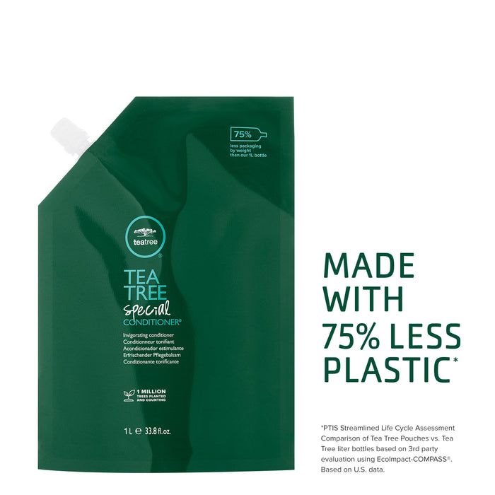 Tea Tree Special Conditioner Refill Pouch infographic on sustainability