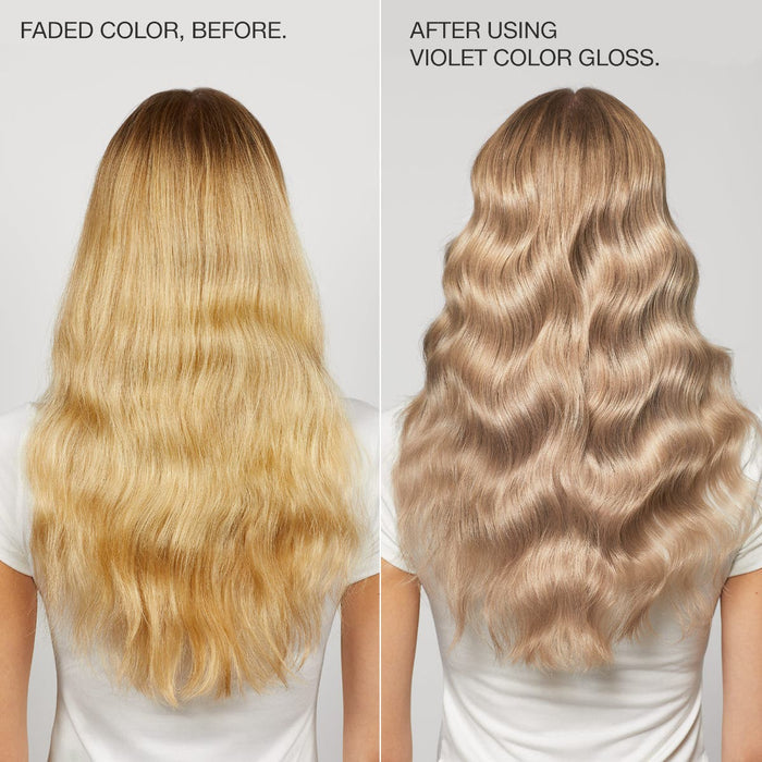 before and after using violet color gloss
