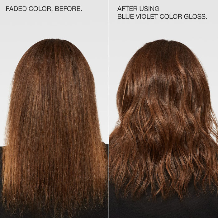 before and after using blue violet color gloss