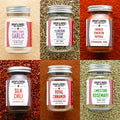 Grid of Various jars on multi-colored, textured background