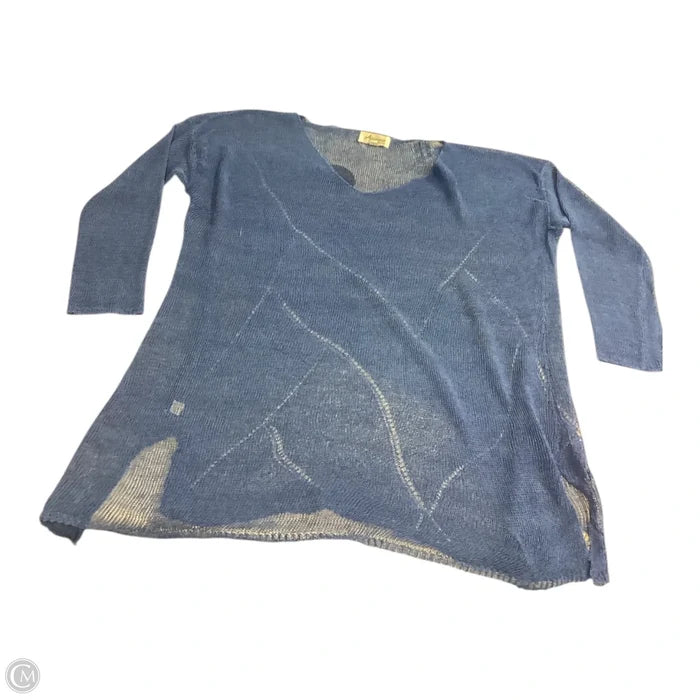 Top 3/4 Sleeve By Arianna In Blue, Size: Osfm