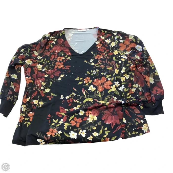 Top 3/4 Sleeve By Susan Graver In Floral Print, Size: 3x