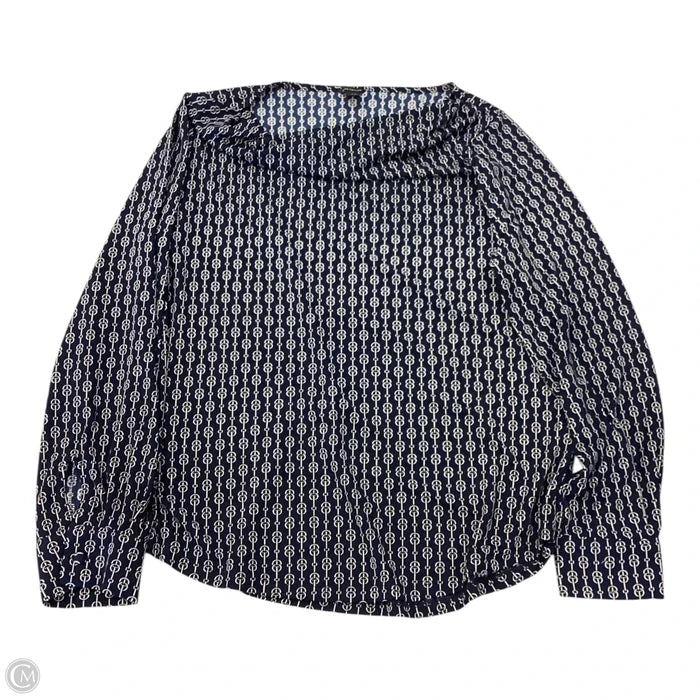 Top Long Sleeve By Ann Taylor In Blue & Cream, Size: L