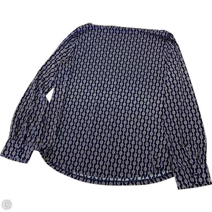 Top Long Sleeve By Ann Taylor In Blue & Cream, Size: L