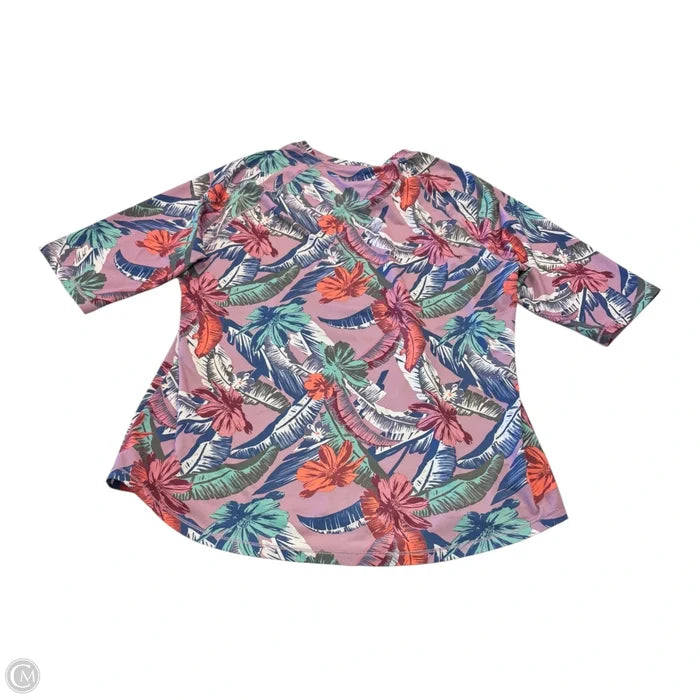 Top Short Sleeve By Reel Legends In Tropical Print, Size: L