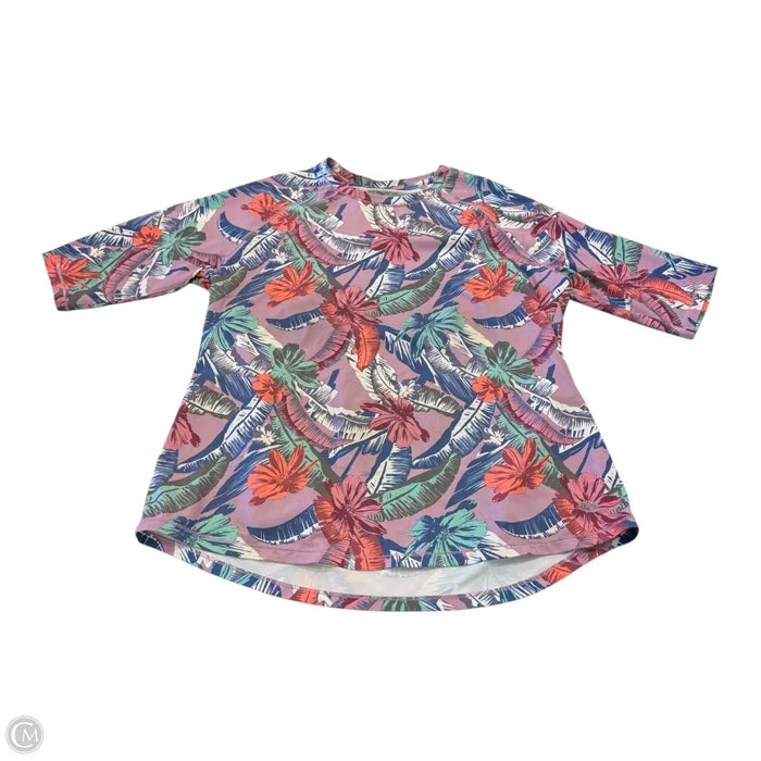 Top Short Sleeve By Reel Legends In Tropical Print, Size: L