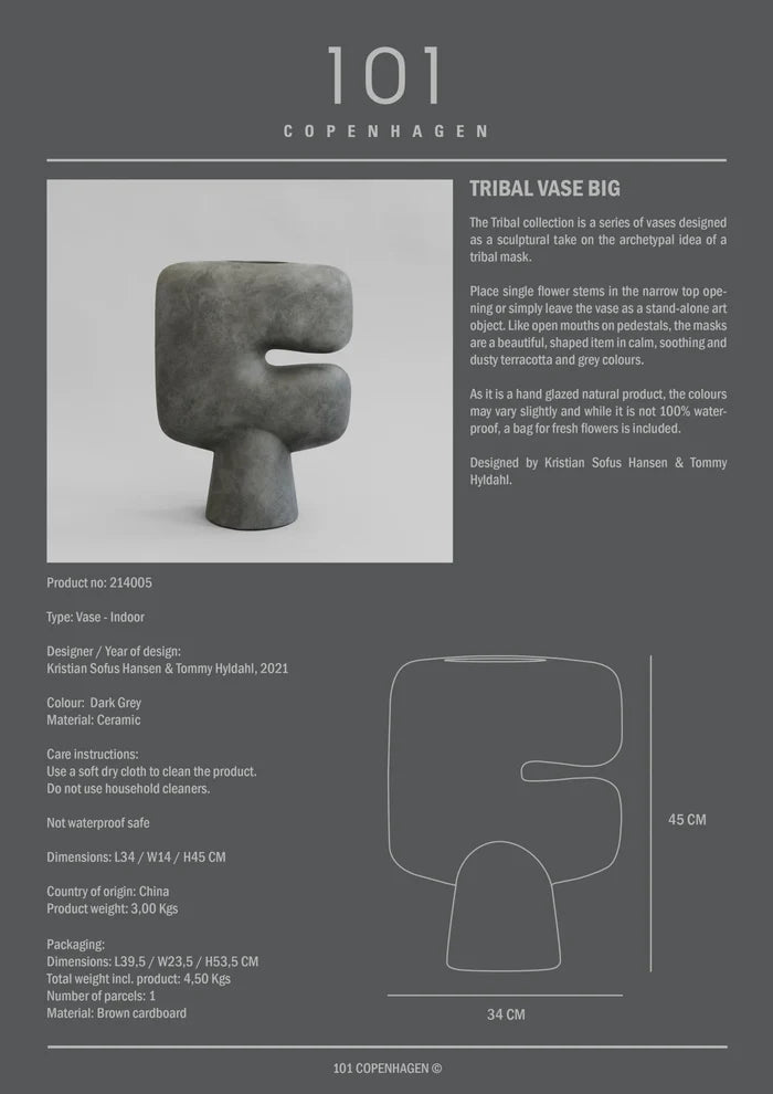 Tribal Vase, Big - Dark Grey Vases 101 Copenhagen