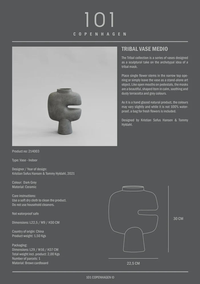 Tribal Vase, Medio - Dark Grey Vases 101 Copenhagen