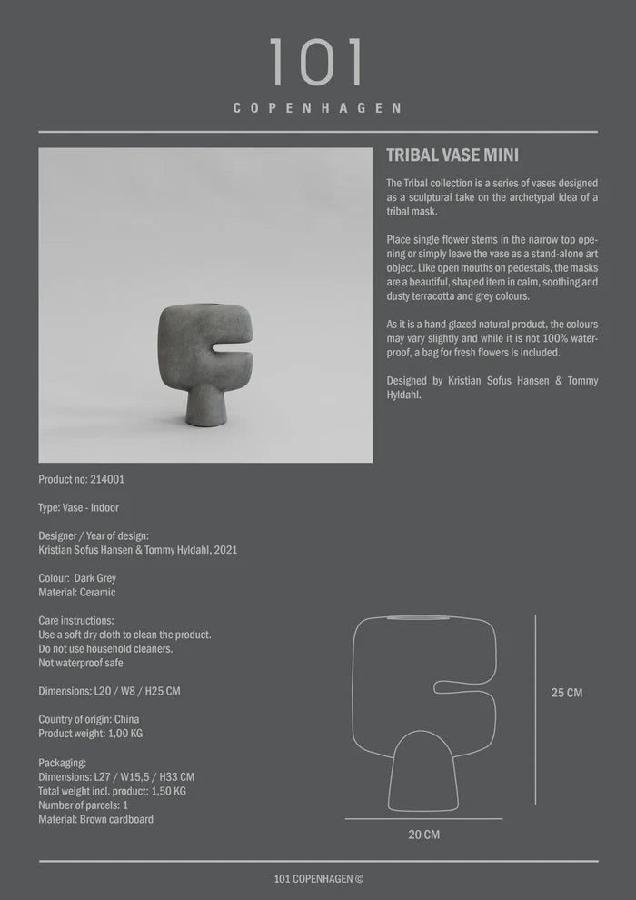 Tribal Vase, Mini - Dark Grey Vases 101 Copenhagen